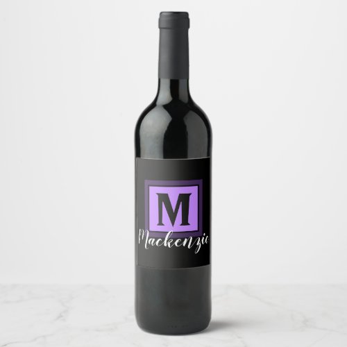 Stylish Modern Script Monogram  Wine Label