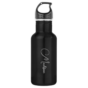 Stylish Modern Script Name Black Stainless Steel Water Bottle