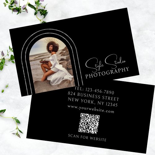 Stylish Modern Script Photo QR Code Photography Business Card