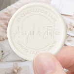 Stylish Modern Script Round Return Address Wedding Wax Seal Sticker<br><div class="desc">Add a personalized finishing touch to wedding invitations and thank you cards with stylish return address wax seal stickers. All wording on this template is easy to customize or delete. The simple round design features elegant handwritten style script calligraphy names and modern minimalist typography address in a circle. These adhesive-backed...</div>