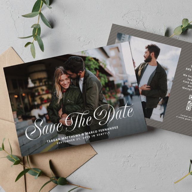 Stylish modern script two photo wedding save the date (Creator Uploaded)