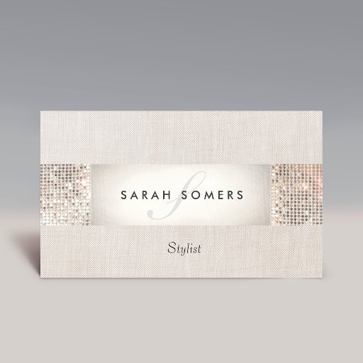 Customizable Stylish Modern Silver Sequin Monogram Beauty Business Card