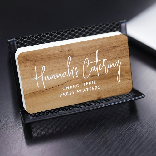 Stylish Modern Simple Wood Elegant Script Catering Business Card