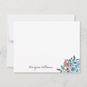 Stylish Modern Sky Blue Peach Coral Floral Script Note Card