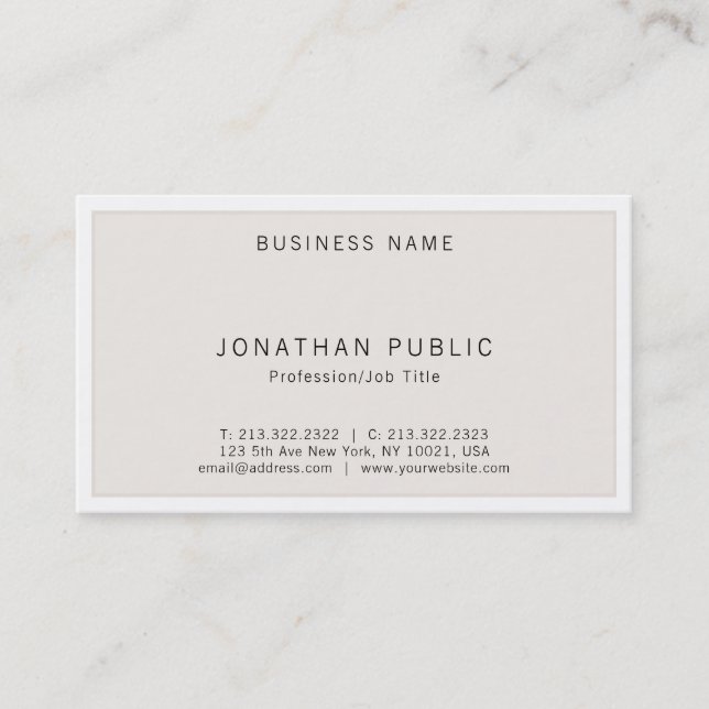 Stylish Modern Sophisticated Minimal Template Top Business Card (Front)