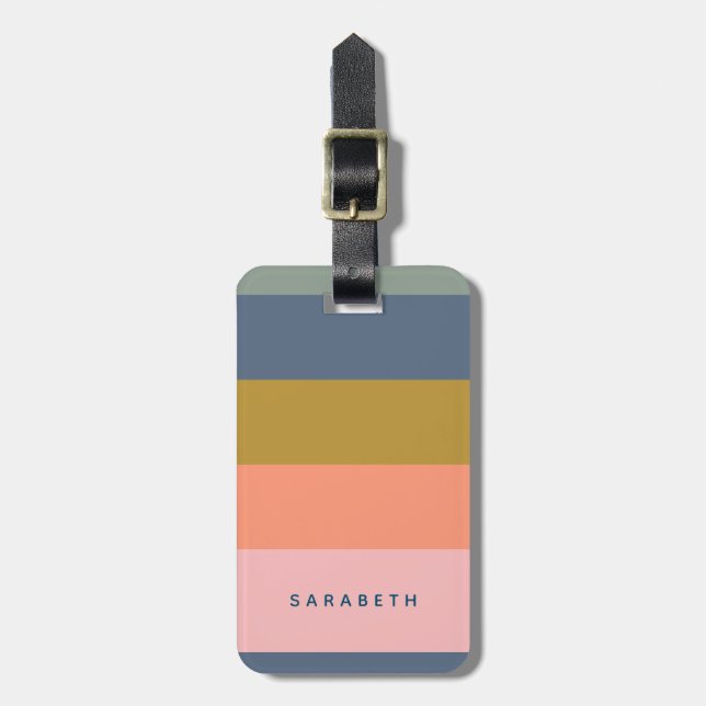 Stylish Modern Stripes in Pretty Earth Tones Name Luggage Tag (Front Vertical)