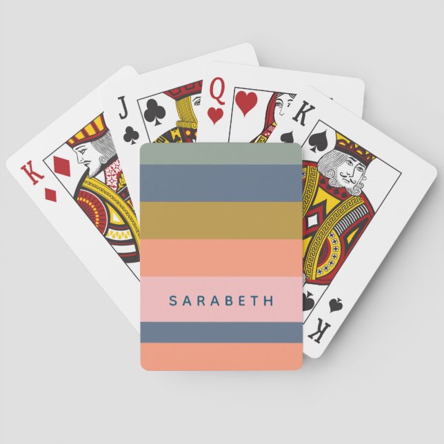 Stylish Modern Stripes in Pretty Earth Tones Name Poker Cards (Back)