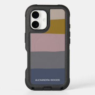 Stylish Modern Stripes Navy Blue Lilac Custom Name iPhone 16 Case