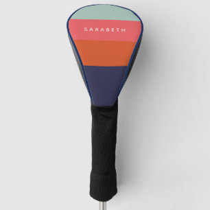 Stylish Modern Stripes Navy Red Pink Personalized Golf Head Cover