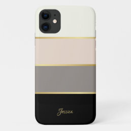 Stylish Modern Stripes Pattern with Name iPhone 11 Case