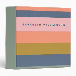 Stylish Modern Stripes Pretty Earth Tones Custom 3 Ring Binder