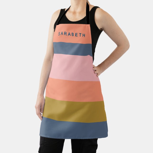 Stylish Modern Stripes Pretty Earth Tones Custom Apron (Insitu)