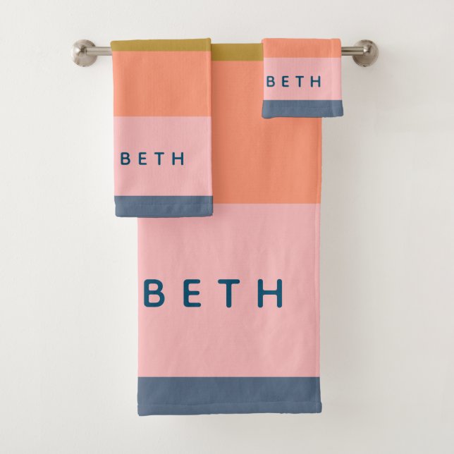 Stylish Modern Stripes Pretty Earth Tones Custom Bath Towel Set (Insitu)