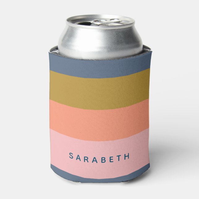 Stylish Modern Stripes Pretty Earth Tones Custom Can Cooler (Can Front)