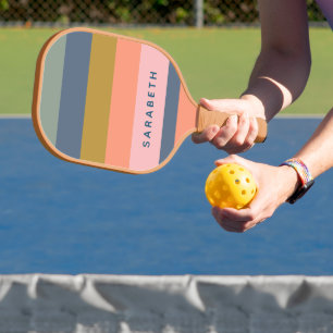 Stylish Modern Stripes Pretty Earth Tones Custom Pickleball Paddle