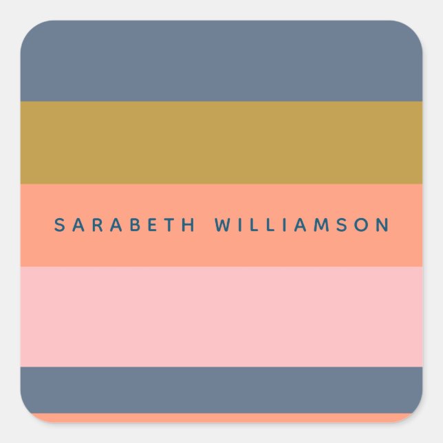 Stylish Modern Stripes Pretty Earth Tones Custom Square Sticker (Front)