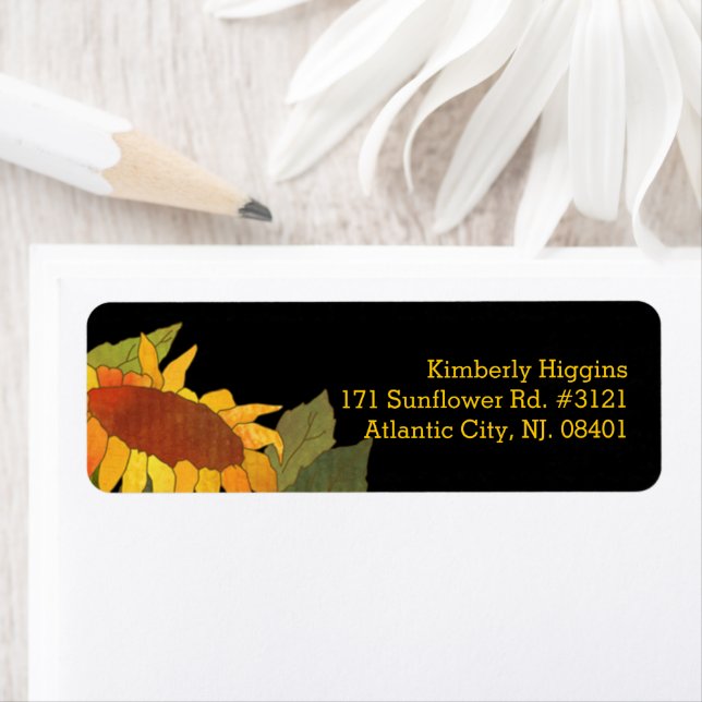Stylish Modern Sunflower Black Address Label (Insitu)