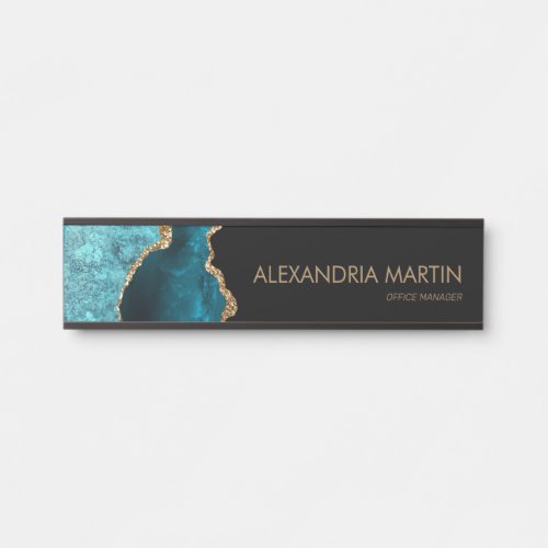 Stylish Modern Teal Black Gold Glitter Door Sign