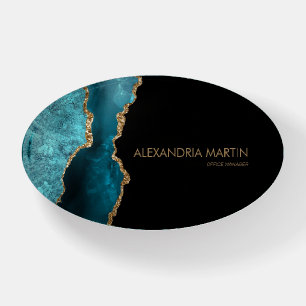 Stylish Modern Teal Black Gold Glitter Paperweight