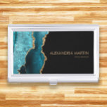 Stylish Modern Teal Black Gold Marble Business Card Case<br><div class="desc">Elegant and stylish,  modern and professional teal,  black,  and glittery gold marble business card holder.</div>