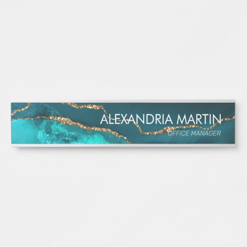 Stylish Modern Teal Gold Glitter Marble  Door Sign