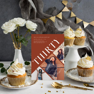 Stylish Modern Thirty 30th Birthday 3 Photo Invitation