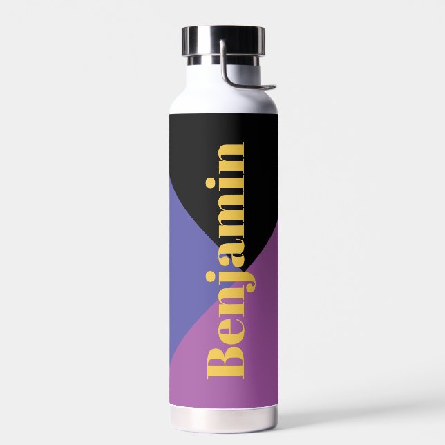 Stylish Modern Trendy Black Custom Name Water Bottle (Left)