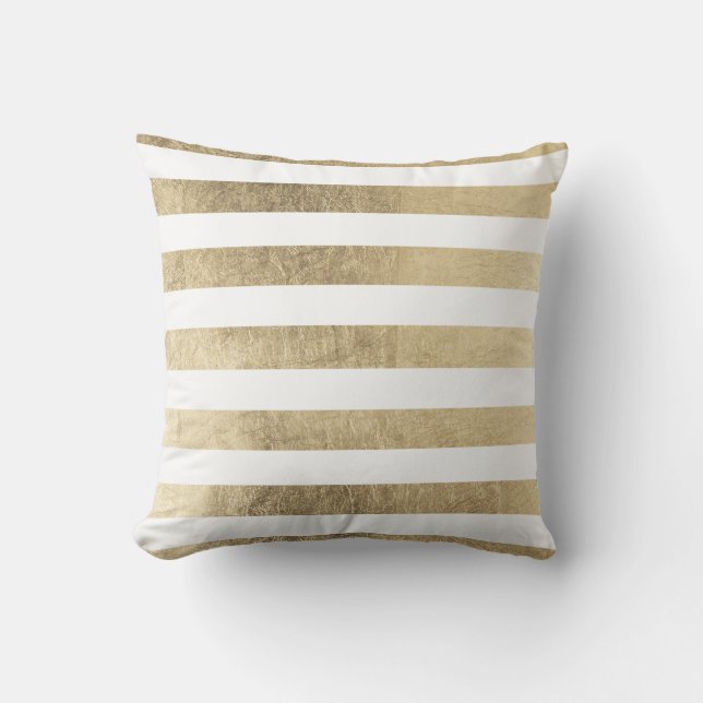Stylish modern trendy faux gold foil stripes throw pillow (Front)