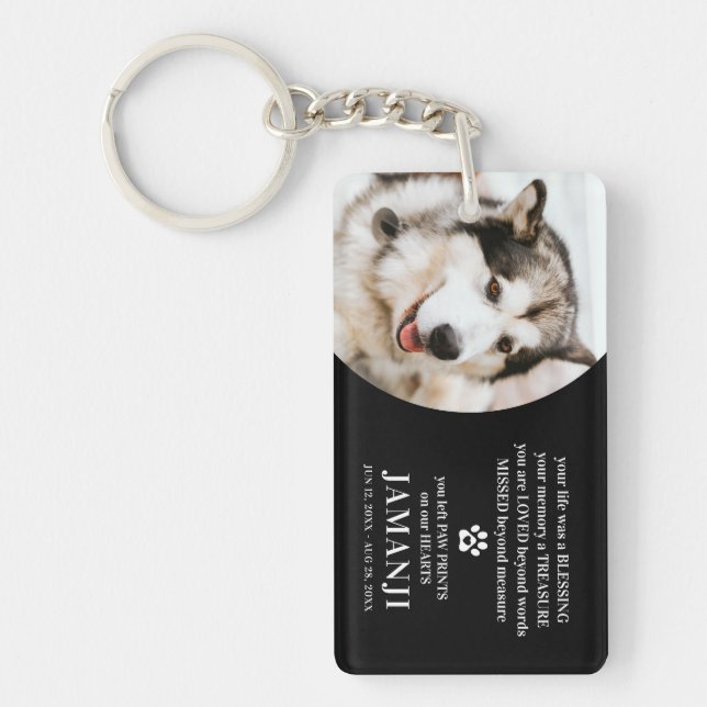 Stylish Modern Tribute Quote Photo Pet Remembrance Keychain (Front)