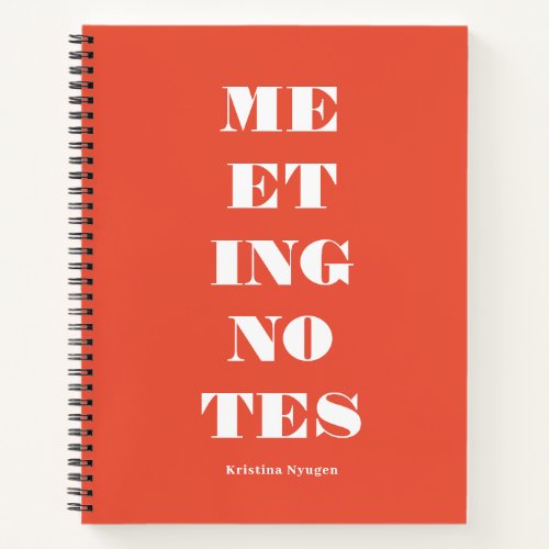 Stylish Modern Typography Orange Meeting Notes Notebook