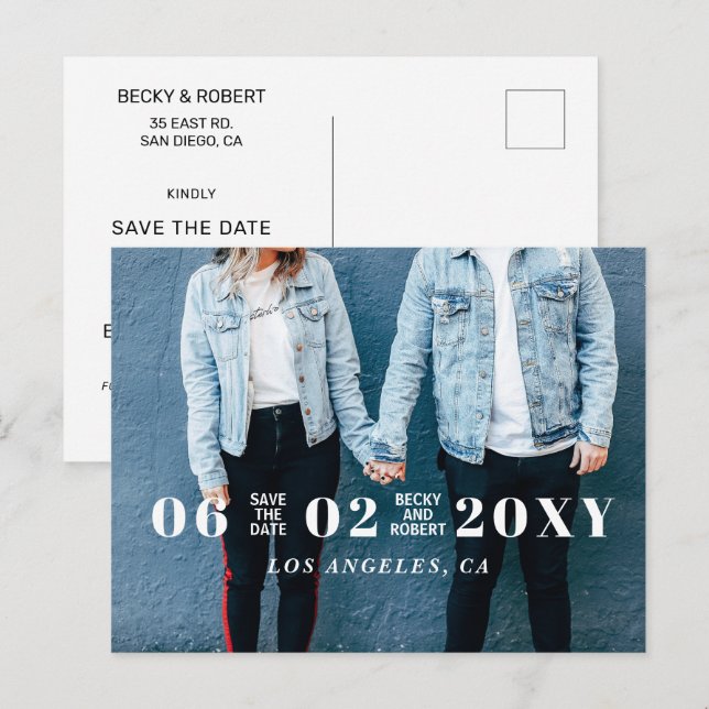 Stylish Modern Typography Photo Save the Date Announcement Postcard (Front/Back)