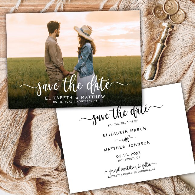 Stylish Modern Typography Script One Photo Wedding Save The Date (Creator Uploaded)
