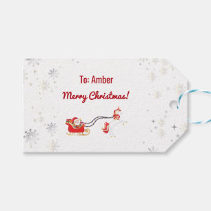 Stylish Modern Unicorn Santa Snow Name Script Xmas Gift Tags