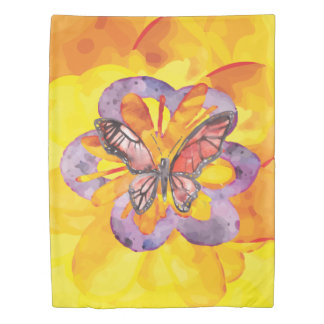 stylish modern watercolor butterfly in pinks reds, duvet cover