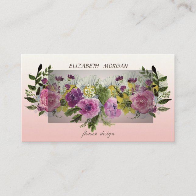 Stylish Modern  Watercolor Flowers Business Card (Front)