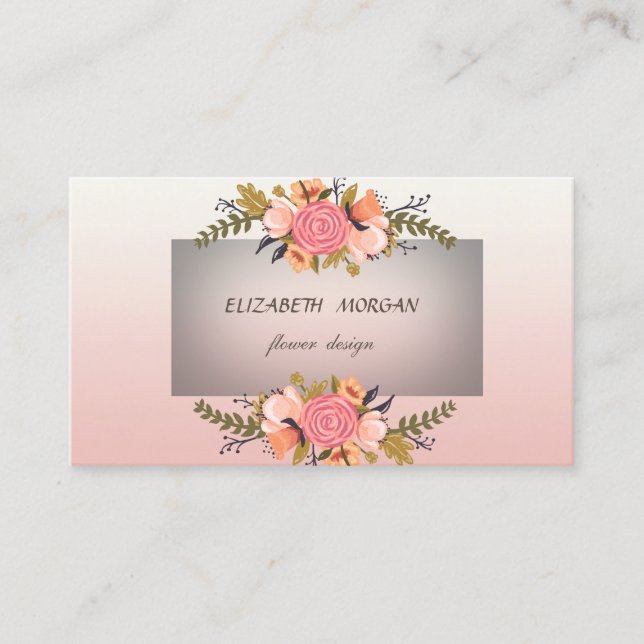 Stylish Modern  Watercolor Flowers Business Card (Front)