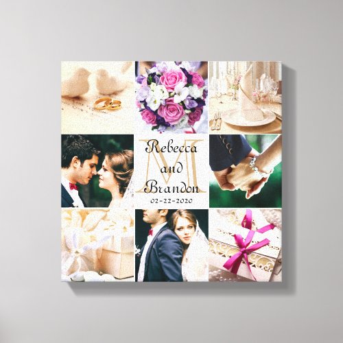 Stylish Modern Wedding Monogrammed Photo Collage Canvas Print