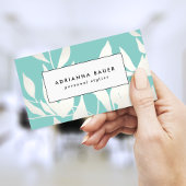 Stylish Modern White and Turquoise Leaves Pattern Business Card