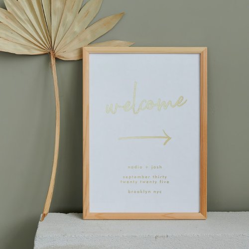Stylish Modern White Direction Welcome Gold Foil Prints