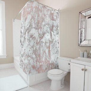 Stylish modern white faux rose gold elegant marble shower curtain