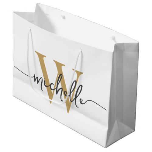 Stylish Modern White Gold Monogram Initial Script Large Gift Bag