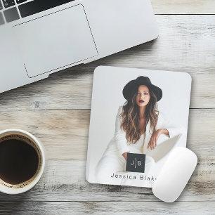 Stylish Modern Woman Entrepreneur Monogram Photo Mouse Pad