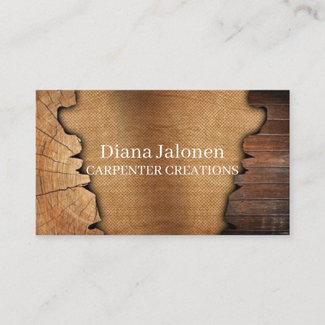 Stylish Modern Wooden Carpentry Construction Busin Business Card (Front)