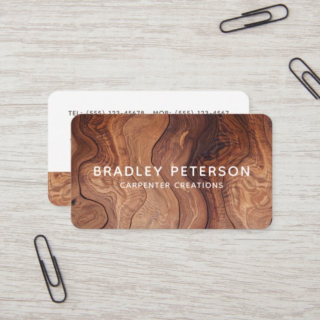 Stylish Modern Wooden Carpentry Construction Business Card (Front/Back In Situ)