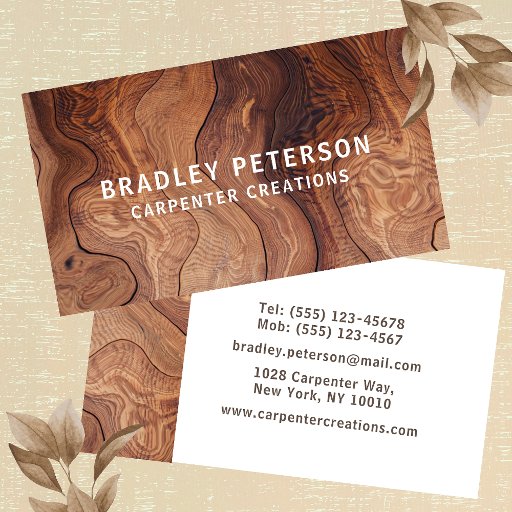 Customizable Stylish Modern Wooden Carpentry Construction Business Card