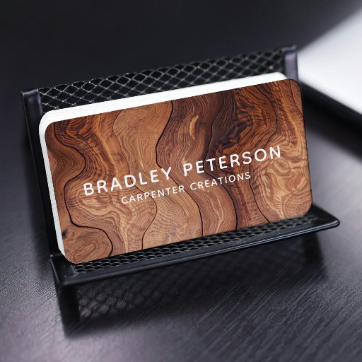 Customizable Stylish Modern Wooden Carpentry Construction Business Card