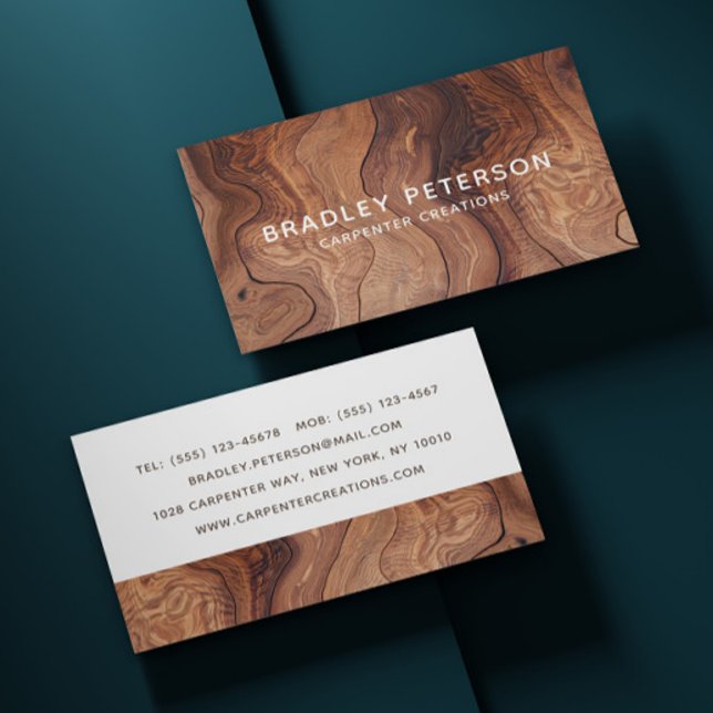 Stylish Modern Wooden Carpentry Construction Business Card (Creator Uploaded)