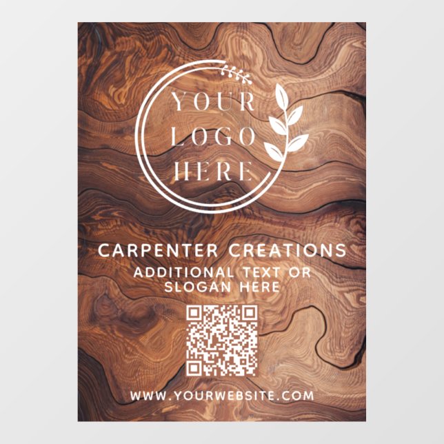 Stylish Modern Wooden Carpentry Logo QR Code Window Cling (Sheet)