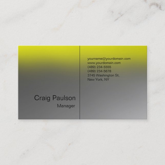 Stylish Modernist Gray Yellow Business Card (Front)
