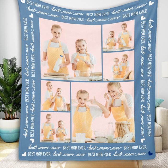 Stylish MOM Custom 6 Photo Collage Mother's Day Fleece Blanket (Creator Uploaded)